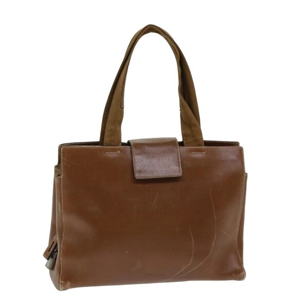 PRADA Hand Bag Leather Brown Auth 78801 - Picture 1 of 16